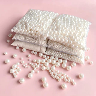 ลูกปัดไข่มุก (มีรู) 3-20mm ไข่มุกเทียมสีขาว/ครีม ผิวเงา อุปกรณ์งานฝีมือ DIY สำหรับร้อยสร้อย