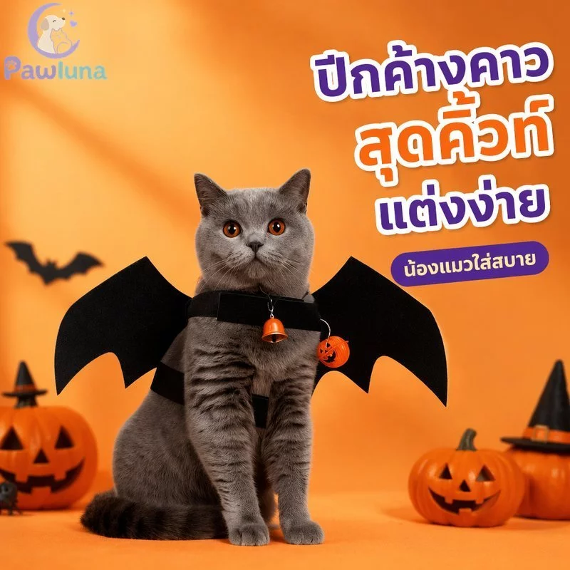 แมวค้างคาวปีกเครื่องแต่งกายฮาโลวีนคอสเพลย์สัตว์เลี้ยงเคปปรับนุ่มรู้สึกสายรัดน้ําหนักเบา