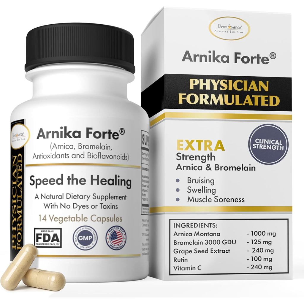 DermAvance Arnika Forte Capsules – ตัวแทนลดบวมและรอยขีดข่วนของโพสต์, สารต้านอนุมูลอิสระและไบโอฟลาโวน
