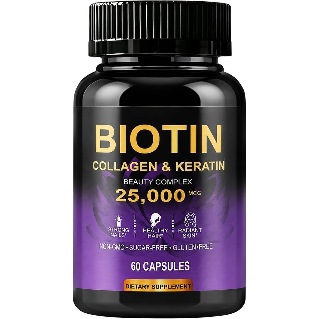 Skin & Nails วิตามินพร้อม Biotin 25000mcg – Hair Growth Support with Collagen, Keratin, Hyaluronic A
