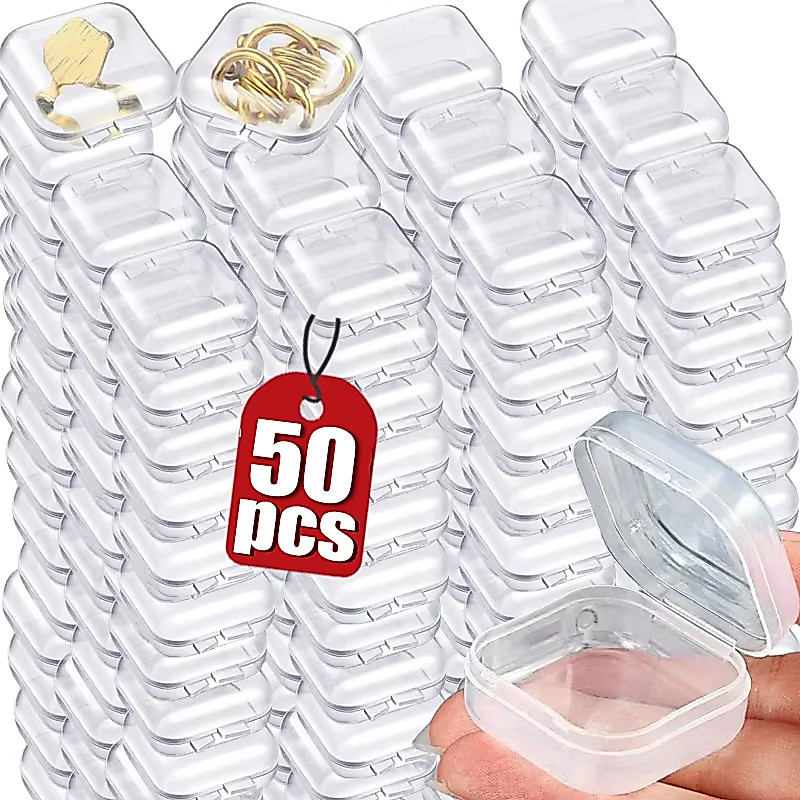 50ชิ้นกล่องเครื่องประดับขนาดเล็กแบบพกพา3.5x3.5เซนติเมตรกล่องเก็บพลาสติกใสสําหรับต่างหู/ที่อุดหู,ออแกไนเซอร์ขนาดกะทัดรัดที่มีการปิดสแน็ป,กล่องมินิ1ชิ้นสําหรับเดินทาง/ใช