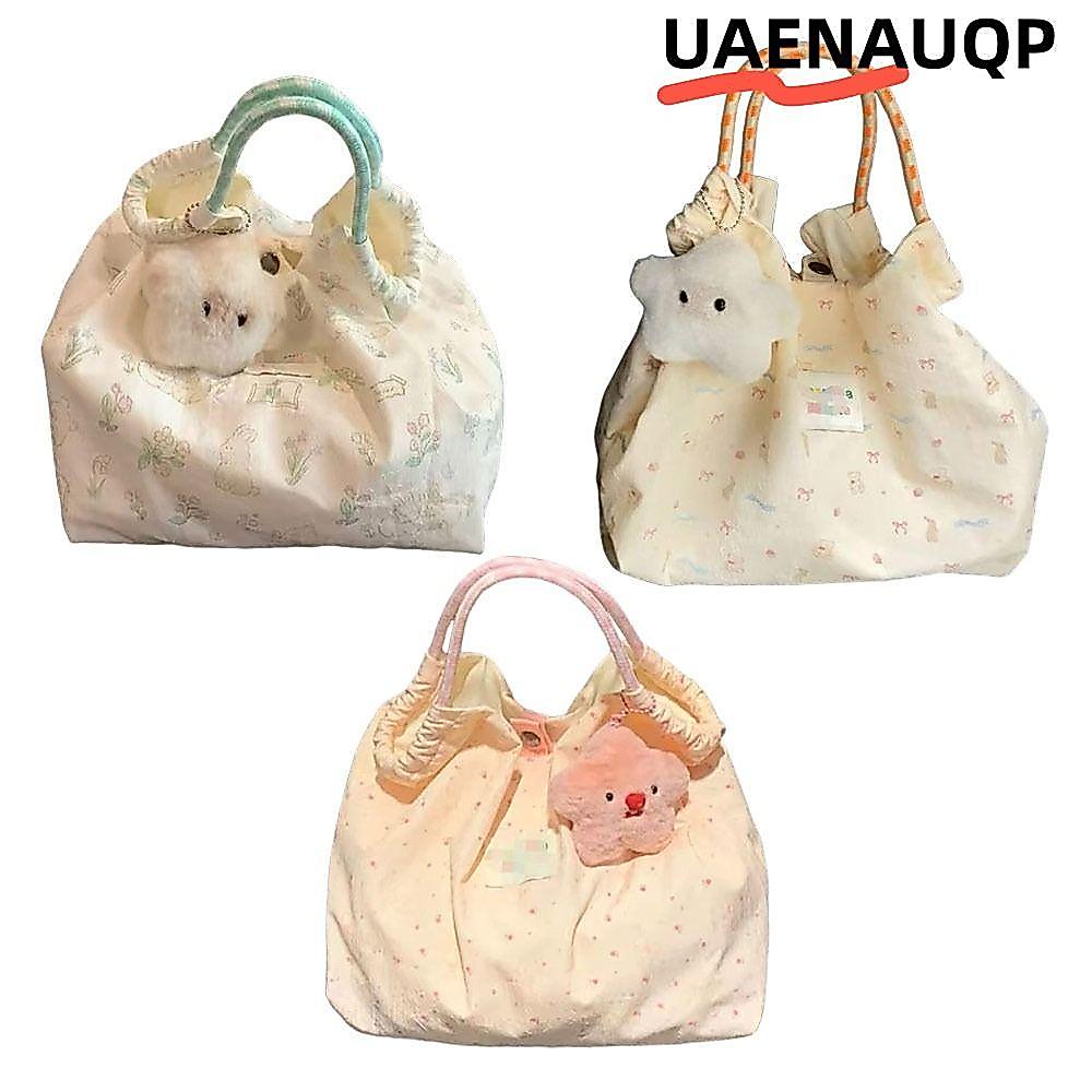 UAENAUQP กระเป๋าสะพายไหล่,จี้ตุ๊กตาเวอร์ชั่นเกาหลีกระเป๋าผ้าใบดอกไม้,น่ารักการ์ตูนกระต่ายหมีขนาดใหญ่ความจุกระเป๋าถือผู้หญิงนักเรียนหญิง