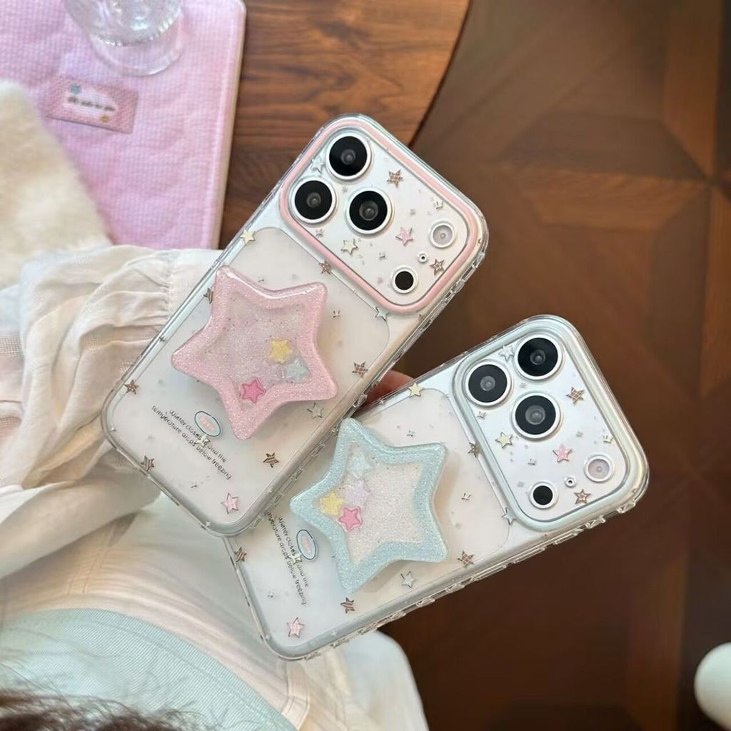 เคสโทรศัพท์ เหมาะสําหรับ iPhone 11 12 13 14 15 16 17 Pro max Plus เกาหลี Pink Star Shock-proof Shock
