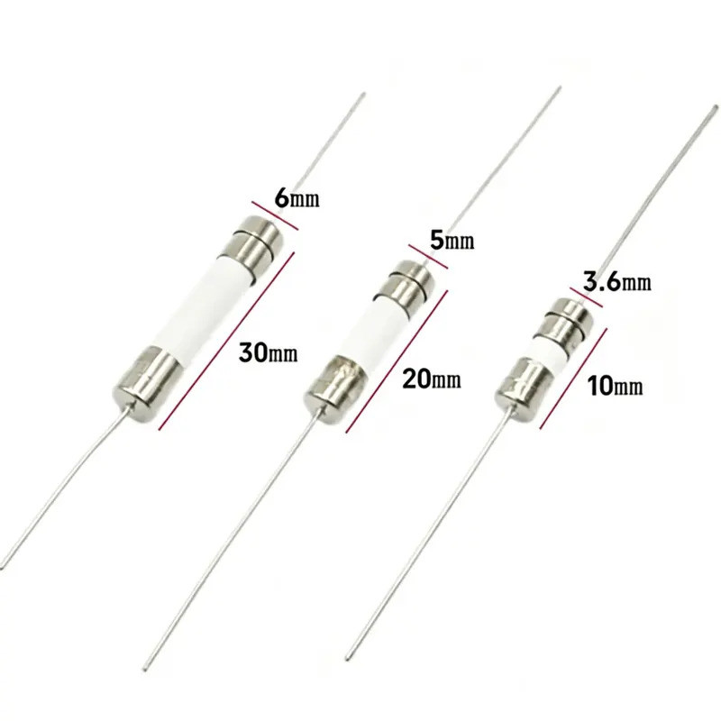 CHIP 10pcs 3.6x10 มม.5*20 เซรามิคหลอดฟิวส์ F0.5A 1A 2A 3A 3.15 4 5A 6.3A 8A T10A 12A 15A 20A 25A 30A