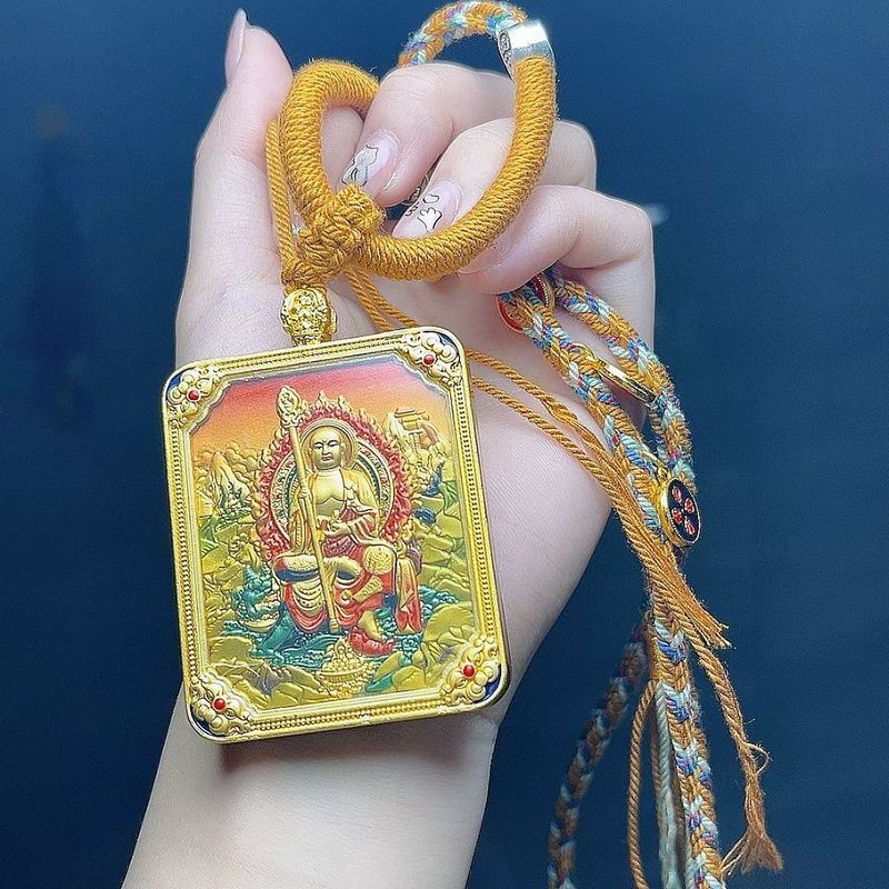 Jiuhua Mountain Jizo Wang Dilisten Tangka Swallow Gold นูนสองด้านสามมิติ Jizo King Wulu God of We