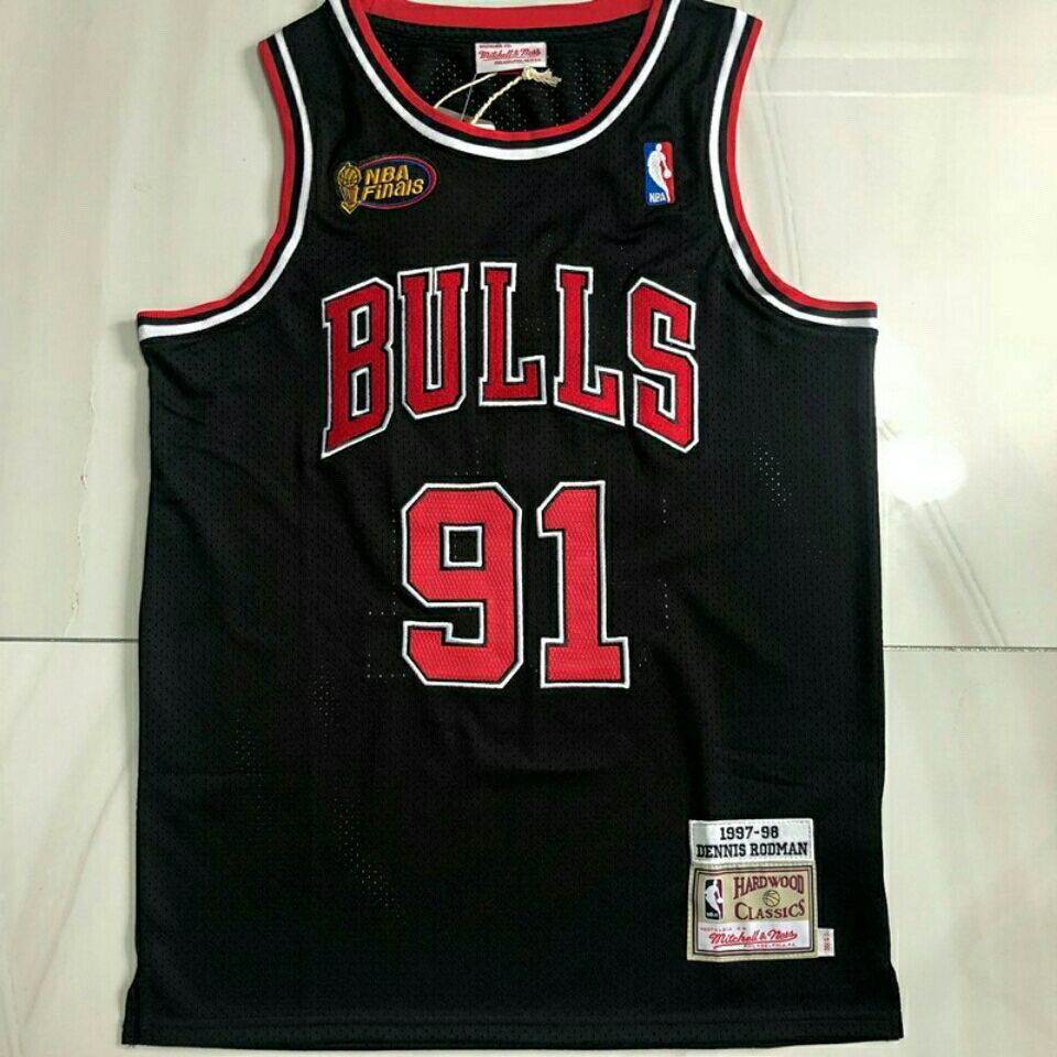 ปักเต็ม ร็อดแมนเสื้อย้อนยุคปักหนาแน่นบูลส์ 91 ตาข่าย 9798 เสื้อกั๊กชุดบาสเก็ตบอลปักสีดำ S-5XL