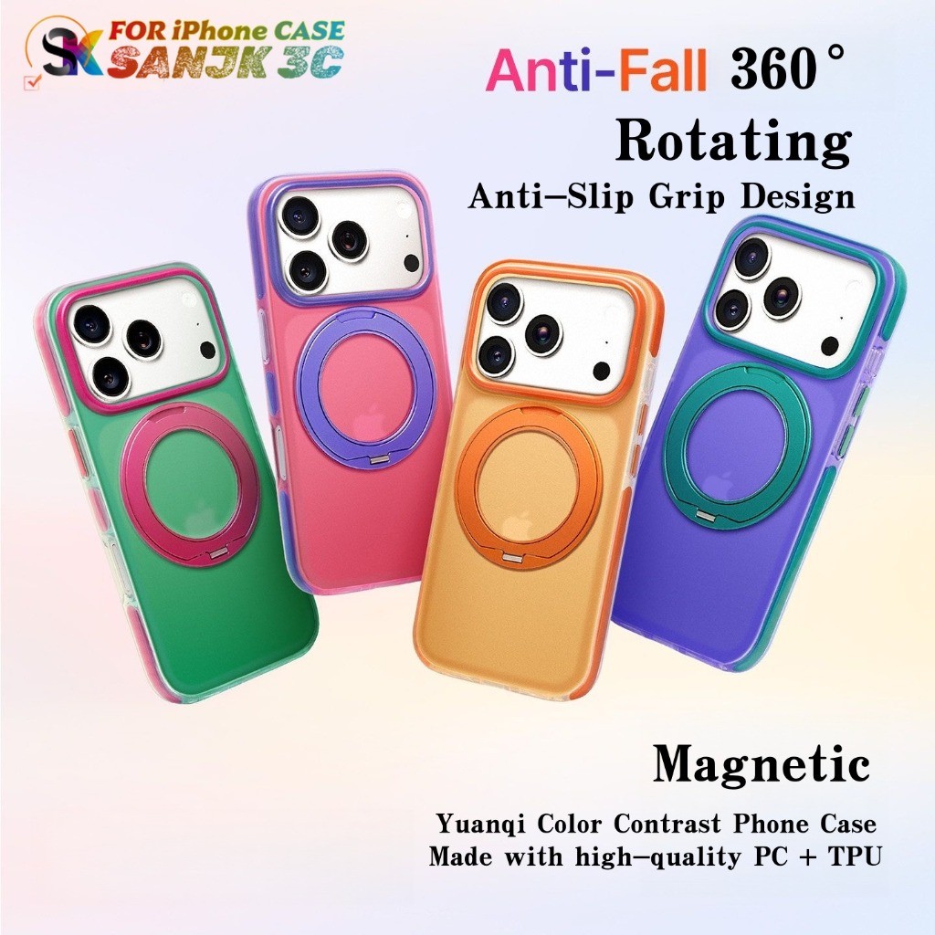 ใหม่ 18 แม่เหล็ก 360 ° วงเล็บหมุนเคสโทรศัพท์สําหรับiPhone 18 Promax 17 16 15 Pro Max 14 ProMaxปลอกAnti slip Edge Anti-Fingerprint Frosted Matte Anti-Dropคลุมทั้งหมด