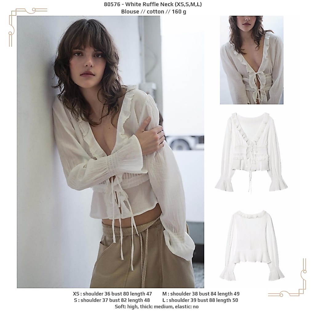 H0RLA - คอระบายสีขาว (XS,S,M,L) - เสื้อเบลาส์ 260707