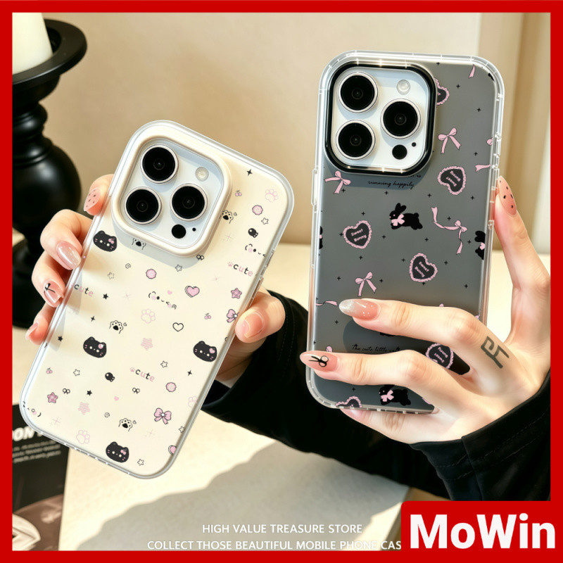 MowinCase - ใช้ได้กับเคส iPhone 13, เคส iPhone 17 Pro Max, สีลูกกวาด, โปร่งแสง, ทูอินวัน, Black Rabbit Pink Bow Black Cat