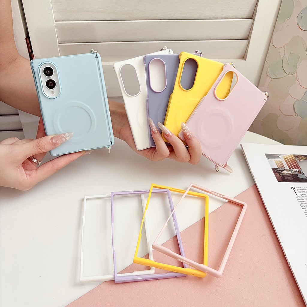 New style เรียบง่าย สีทึบ Magnetic holder เคส สำหรับ Samsung Galaxy Z Fold8 Wide Case ชุดสามชิ้นที่ถอดออกได้รวมทุกอย่าง แกนกลางแม่เหล็ก ป้องกันการตก พลิกปก เคส