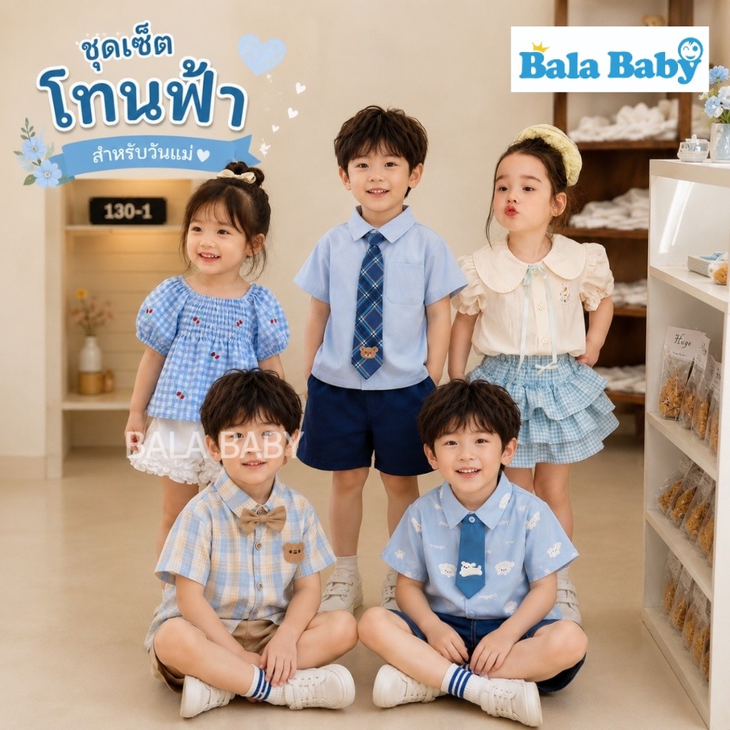 ชุดเซ็ทโทนฟ้าสำหรับเด็ก ต้อนรับวันแม่ เสื้อผ้าสีฟ้าเซ็ต 2 ชิ้น ใส่ได้ทั้งเด็กผู้หญิงและเด็กผู้ชาย DXT25/252
