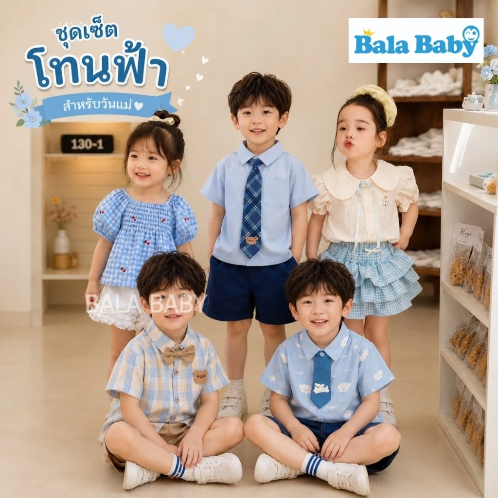 ชุดเซ็ทโทนฟ้าสำหรับเด็ก ต้อนรับวันแม่ เสื้อผ้าสีฟ้าเซ็ต 2 ชิ้น ใส่ได้ทั้งเด็กผู้หญิงและเด็กผู้ชาย DXT25/252