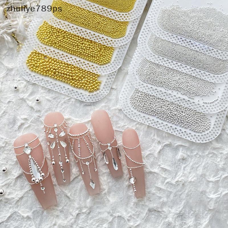 Zhuliye789ps] 0.4mm-3mm Gold Silver White Nail Art Micro Metal Caviar ลูกปัดแต่งเล็บ 3D Rhinestone ต