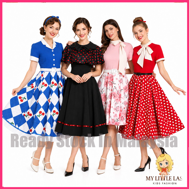 MYLITTLELASS Womens Midi Dress 1920s Retro Style Vintage Print & Belt