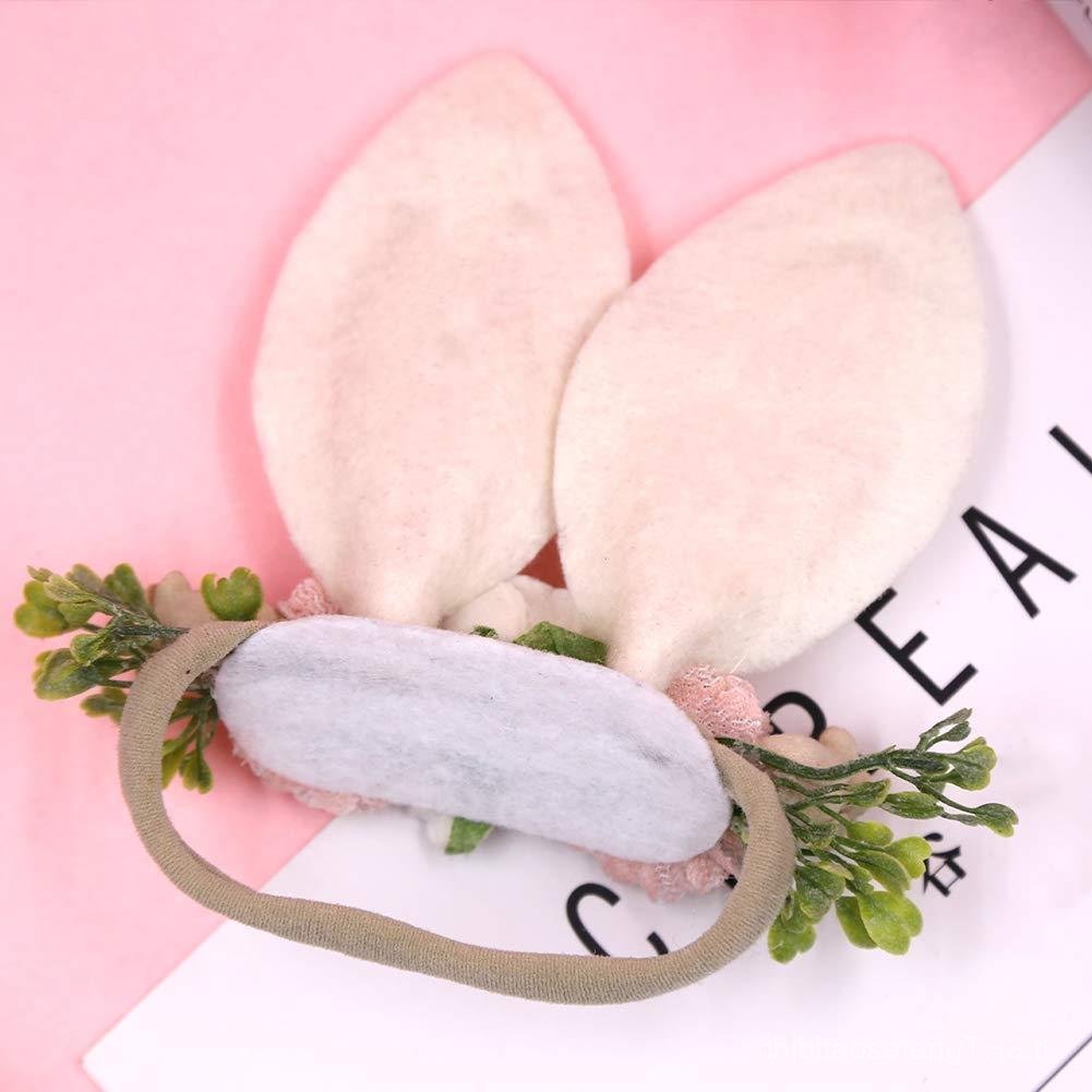 Bunny Rose Ears Easter Headbands Baby Girls Flower Crown Spring Headbands (C)