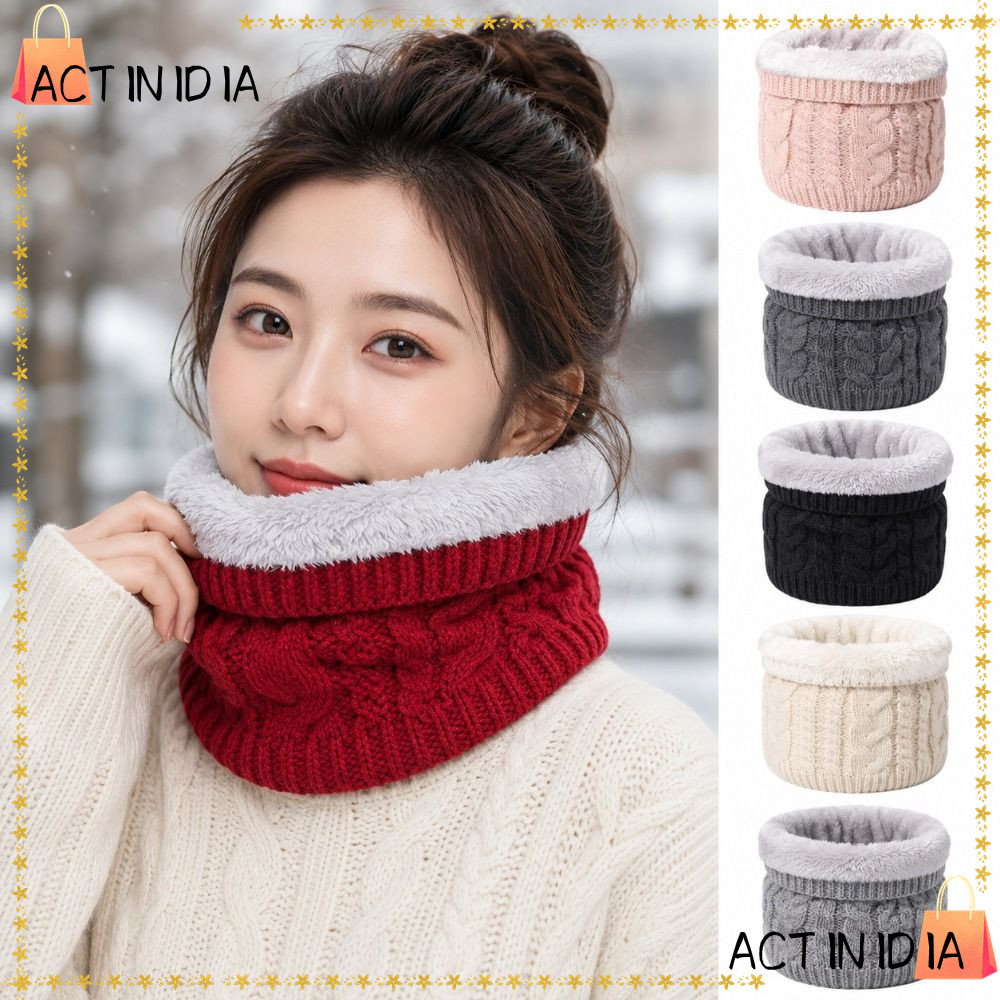 ACTINIDIA ผ้าพันคอถัก, ผ้าพันคอ Snood อบอุ่นหนากันลม, แฟชั่นเย็นหลักฐานสีทึบปกคอฤดูหนาว