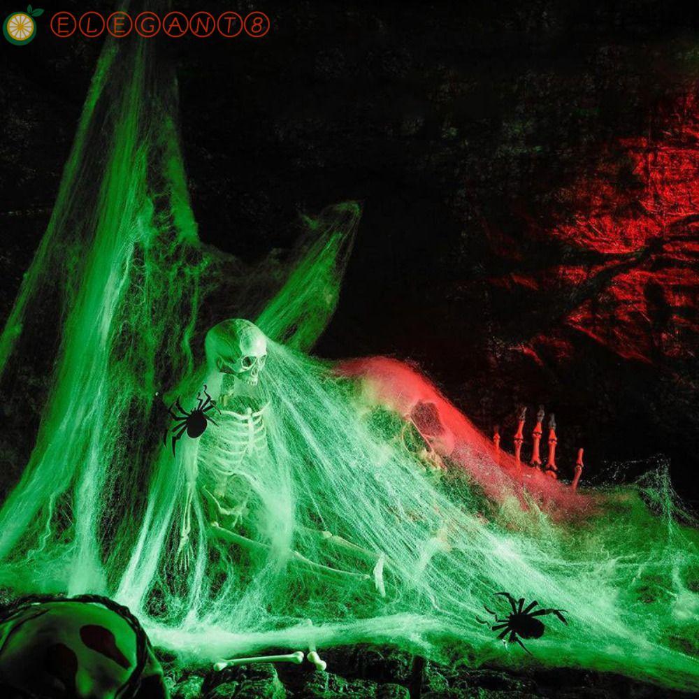AELEGANT Luminous Spider Web, 3/6/10 เมตรยืดเรืองแสงใน Dark Spider Web, สยองขวัญ Props นํากลับมาใช้ใ