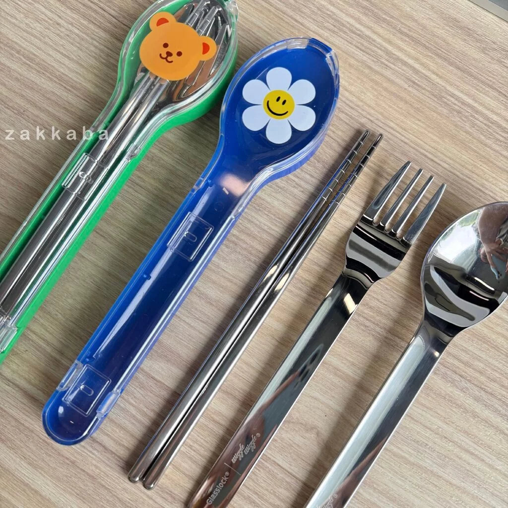 (รอ 3อาทิตย์) Glasslock x Wiggle Wiggle Portable Cutlery Set / ชุดช้อนส้อม ตะเกียบพกพา สเตนเลส304