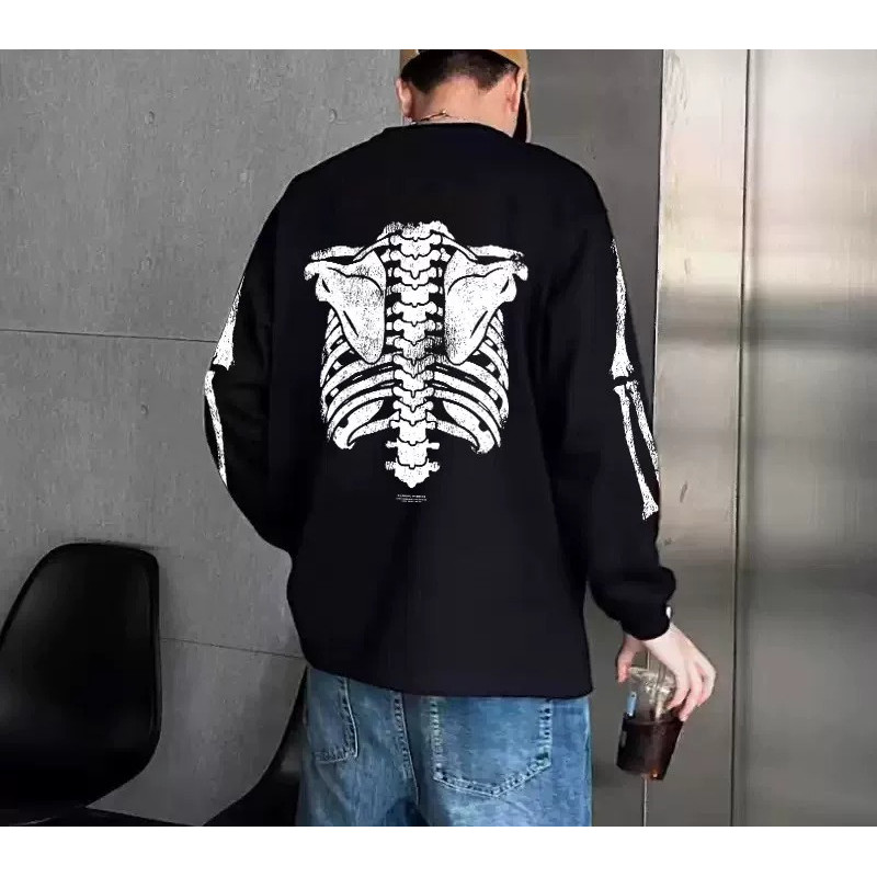 26新款FR2 BONE Garment Dye เสื้อยืดแขนยาว美式复古อเนกประสงค์百