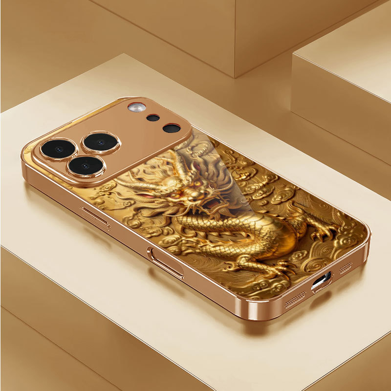 นูน Yunlong Yutian เหมาะสําหรับ iPhone 17 เคสกระจกสีทองชุบ 14/15Plus/16promax เคสป้องกัน