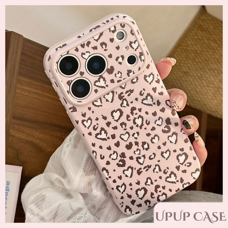 โมวิน กรณี - เคสโทรศัพท์ รูปหัวใจ เนื้อนุ่มเงา ใช้ได้กับเคส iPhone 11 และ iPhone 17 Pro Max ลายเสือดาวสีชมพู