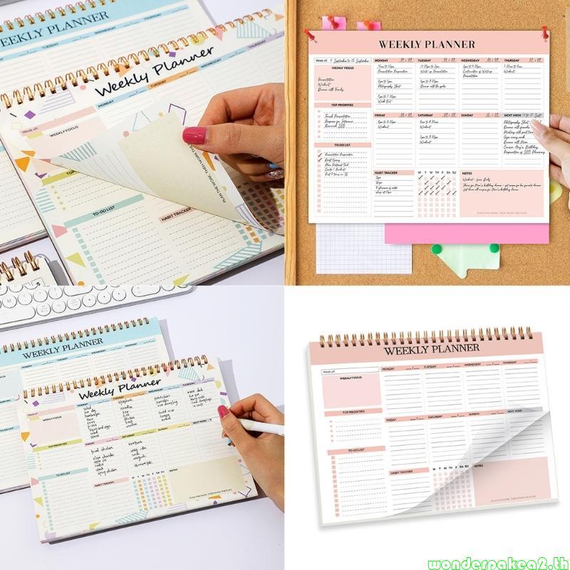 Wonderpake2 Weekly Planner Notebook Coil-binding Weekly Acacation Planner 52 Week Journal Notebook W