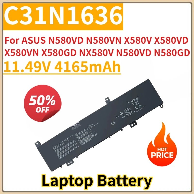 ใหม่เปลี่ยนแบตเตอรี่แล็ปท็อป 11.49V 4165mAh C31N1636 สําหรับ ASUS N580VD N580VN X580V X580VD X580VN 