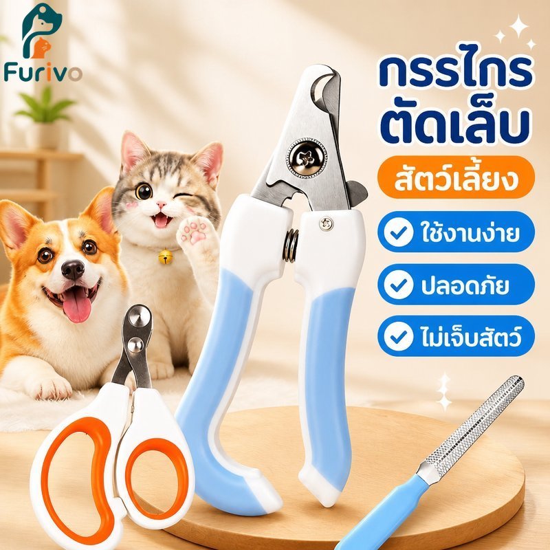 กรรไกรตัดเล็บสัตว์เลี้ยง Professional Safety Guard ใบมีดโค้ง Soft Grip สแตนเลสสุนัขแมว