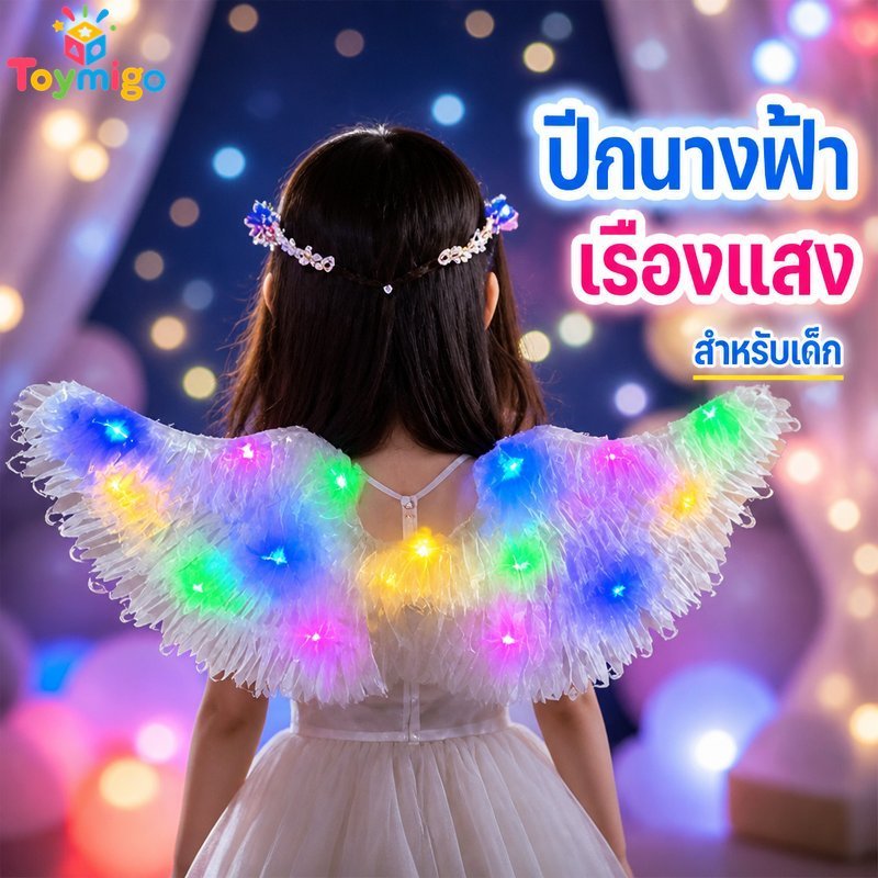 Angel Wings เครื่องแต่งกายเด็ก LED Feather Light Up แฟนซี Party Decor สีขาวสีชมพูขนาดเล็กขนาดใหญ่