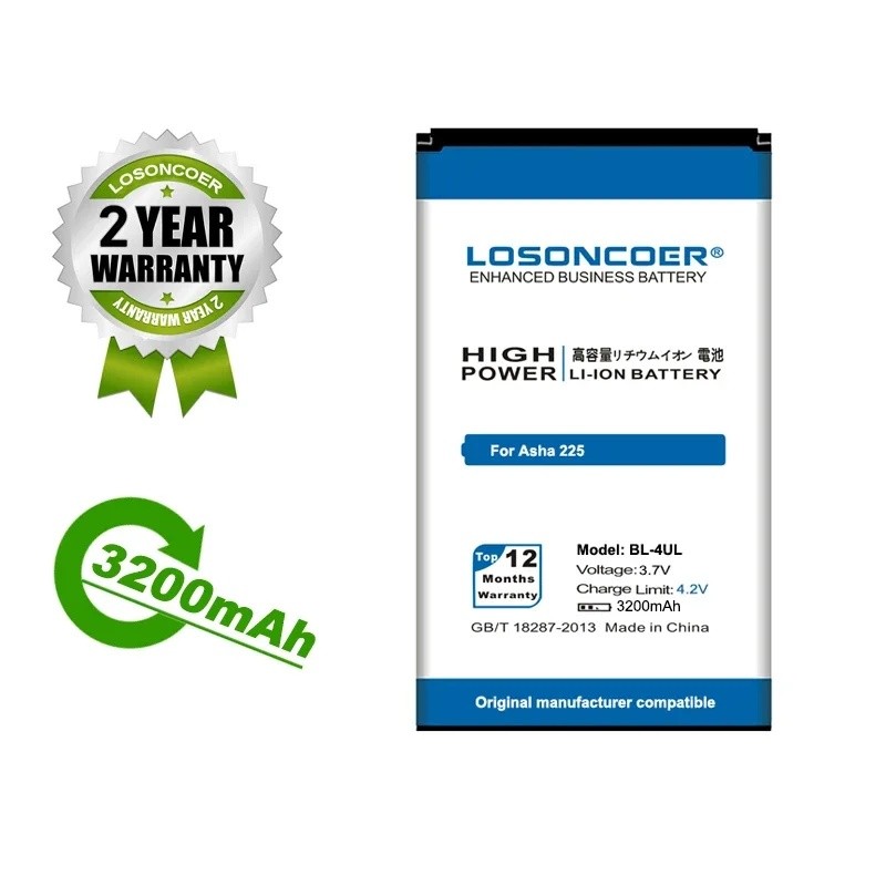 LOSONCOER แบตเตอรี่ 3200mAh BL-4UL สําหรับ Nokia Asha 225 Lumia 225 RM-1011 RM-1126