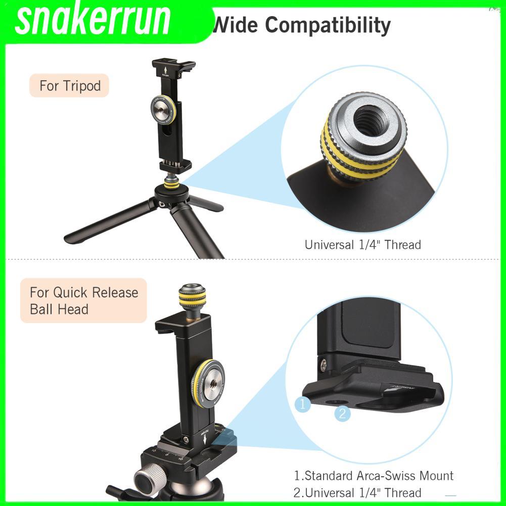 Andoer ที่จับสมาร์ทโฟนแบบหนีบขาตั้งกล้องพร้อม Arca Swiss Triple 1/4 นิ้วรองเท้าเย็นสำหรับโทรศัพท์วิด