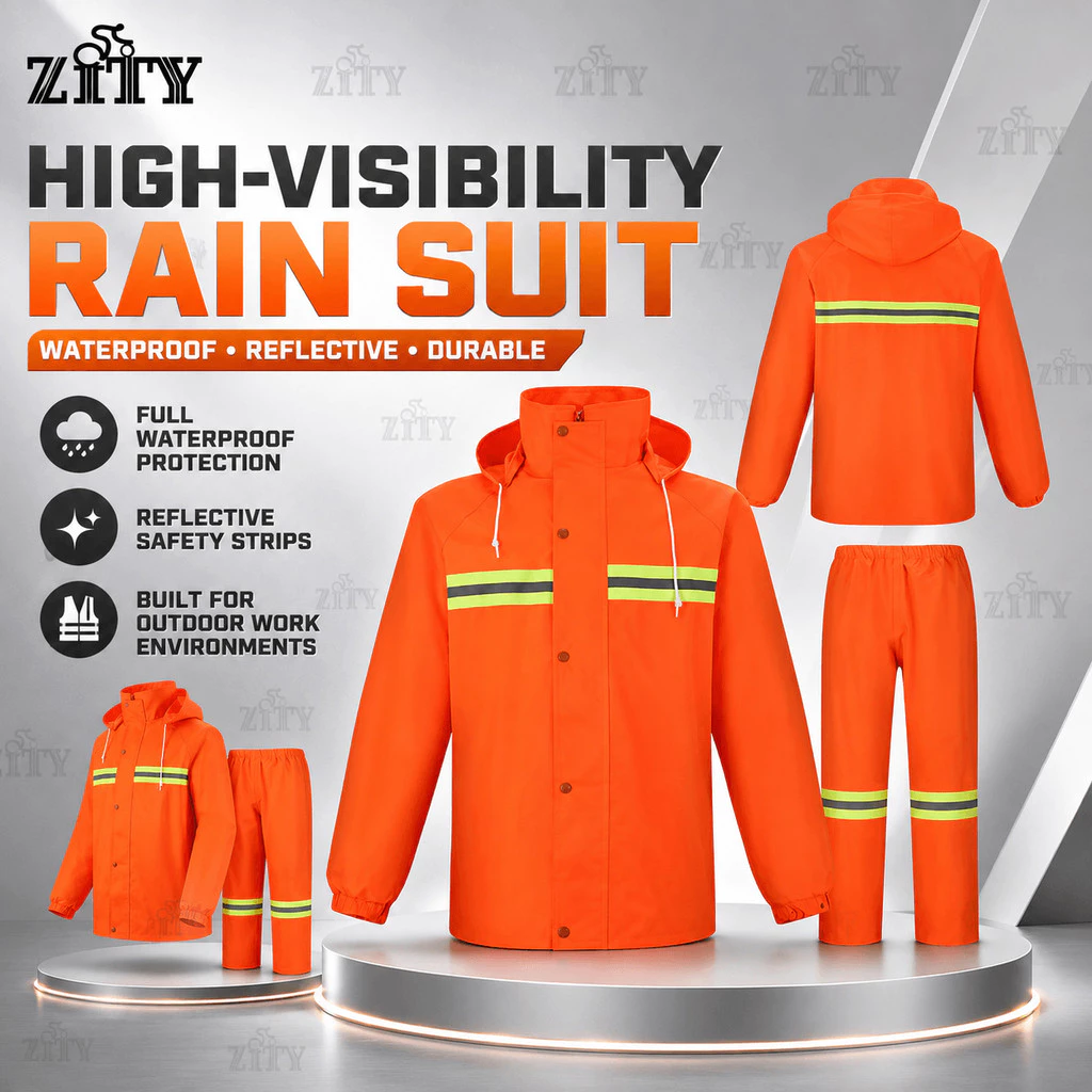 ZITY ชุดกันฝนเซฟตี้แถบสะท้อนแสง เสื้อ+กางเกง กันน้ำ สำหรับงานก่อสร้าง ซ่อมถนน กู้ภัย