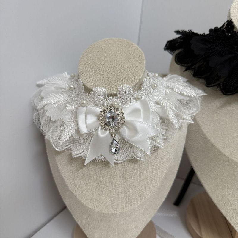 Lolita Sleeve Feather Collar Thousands of Snow Clouds Snow Feather วัตถุขนาดเล็ก Laced-Up สร้อยคอ 7.