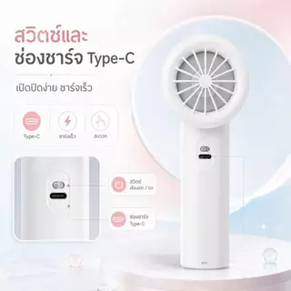 พัดลมพกพา พัดลมมือถือ 100 ระดับ มีสายคล้องคอ ชาร์จ Type-C พัดลมจิ๋วแต่แรง แบต 3000mAh