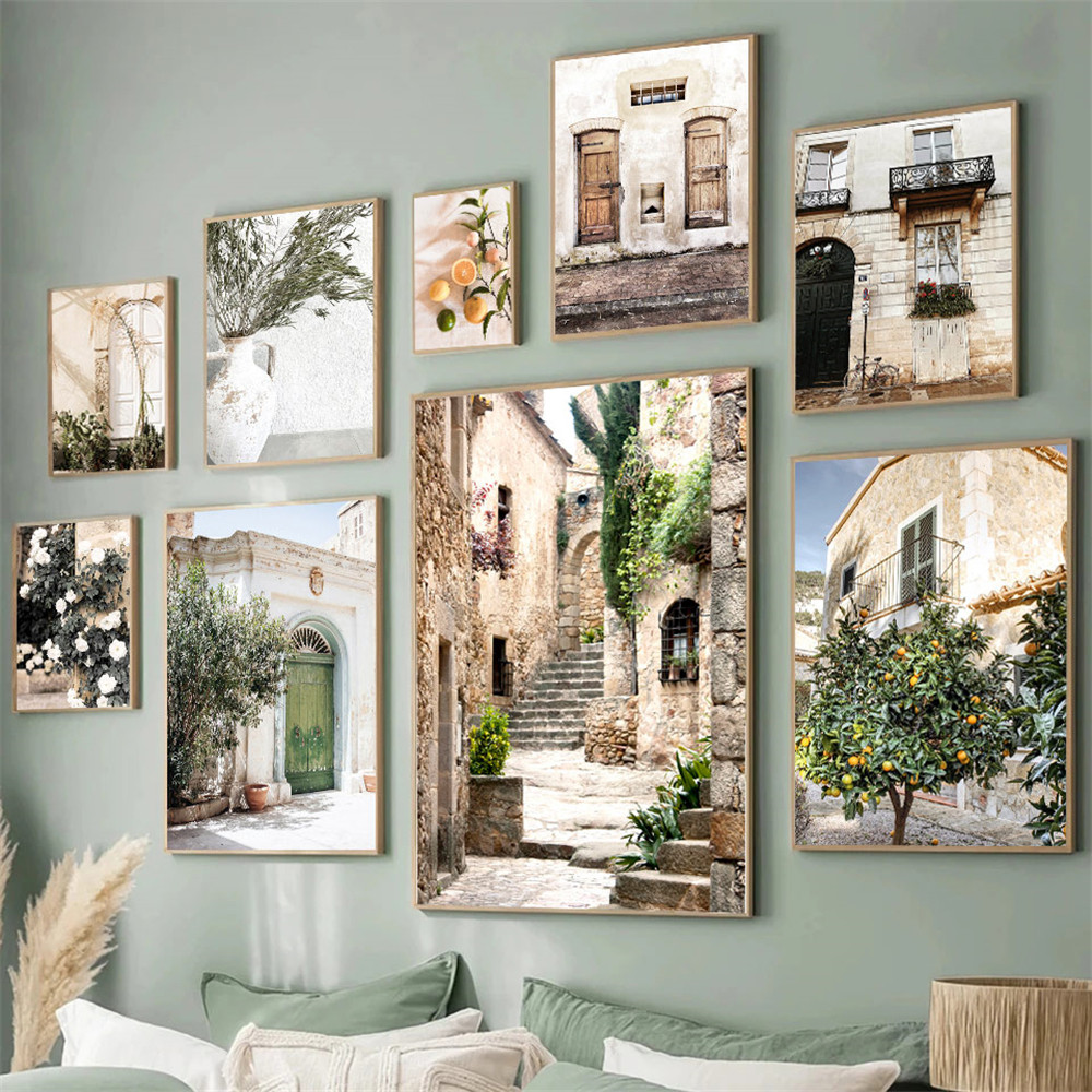 อิตาลีสเปน Puglia สถาปัตยกรรมโปสเตอร์ผ้าใบภาพวาดสีเขียวใบในร่มพืช Wall Art พิมพ์ภาพห้องนั่งเล่น Deco