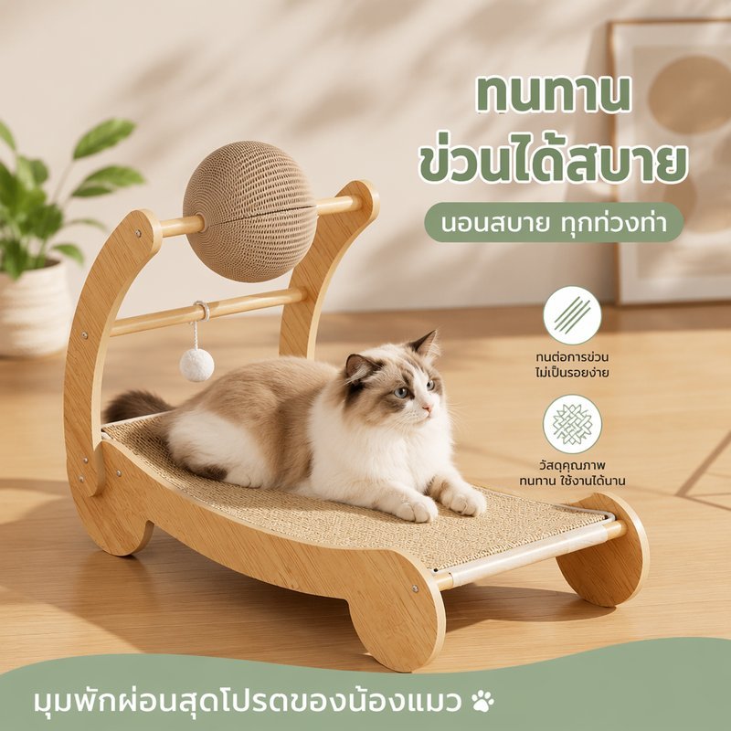 ที่ลับเล็บแมว ไม้ 4in1 โซฟาแมว เตียงแมว แผ่นขูดเล็บ ป่านศรนารายณ์ธรรมชาติ ทนทาน