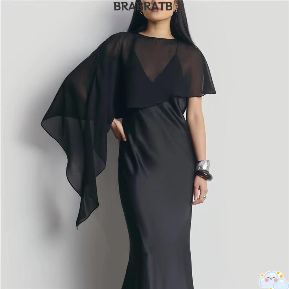 BRABRAA Sheer Cape ผ้าคลุมไหล่, ชีฟอง Elegant Womens Cape, แฟชั่นไม่สม่ําเสมอไม่สมมาตรตาข่าย Shrug ชุดอย่างเป็นทางการ Cover Up
