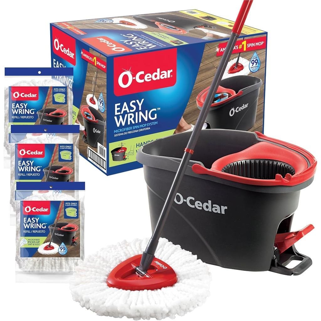 O-Cedar Easywring Microfiber Spin Mop & Bucket ระบบทําความสะอาดพื้น + เติมพิเศษ 3 เติม (รวม 4 เติม) 