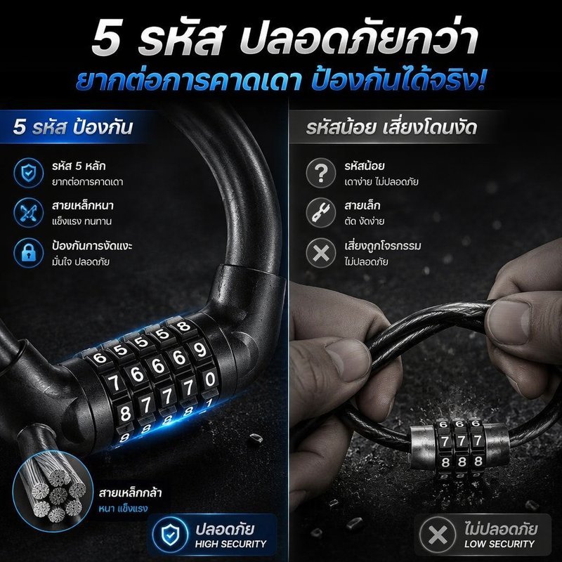 จักรยานเคเบิ้ลล็อครวมกันล็อค5หลักรีเซ็ตเหล็กหนา หน้าท้อง เคลือบแบบพกพา