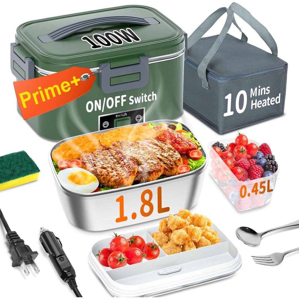 IFNROL กล่องอาหารกลางวันอุ่นไฟฟ้าสําหรับผู้ใหญ่คอนเทนเนอร์ 1.8L,เปิด/ปิดสวิตช์ไฟ & 0.6L สองชั้น,แบบพ