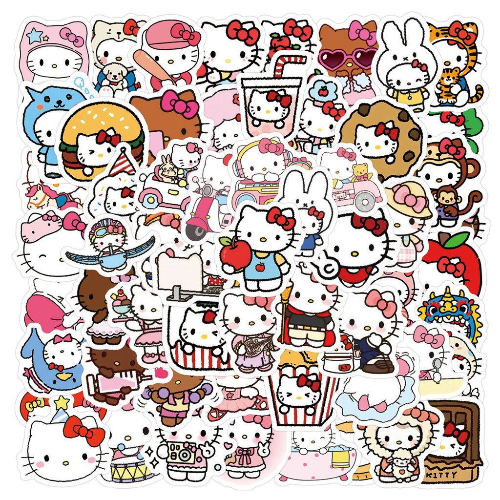 100 แผ่นการ์ตูน HelloKitty Hello Kitty สติกเกอร์คู่มือตกแต่ง diy เครื่องเขียนโทรศัพท์มือถือโน้ตบุ๊คสติกเกอร์