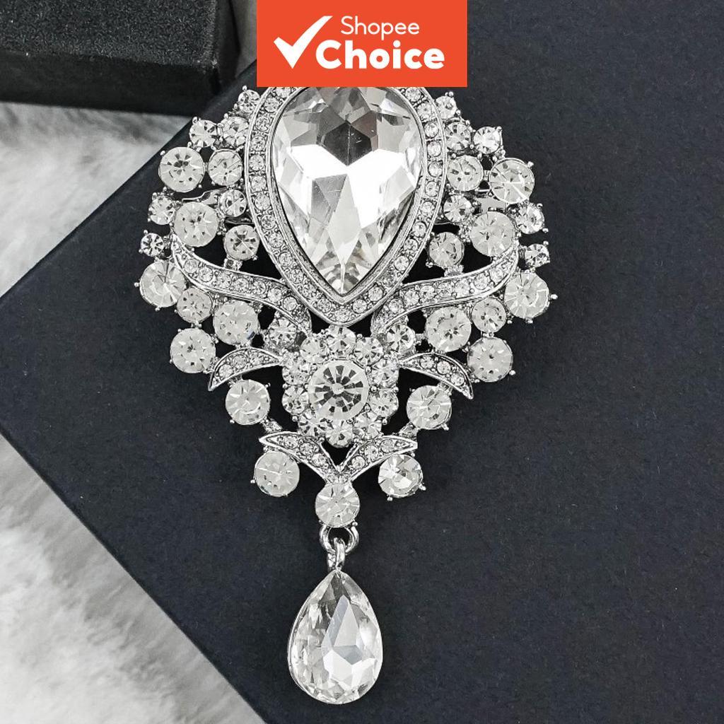 แฟชั่นยุโรปสไตล์ Teardrop เข็มกลัด Rhinestone คริสตัลผู้หญิง Lapel Pin