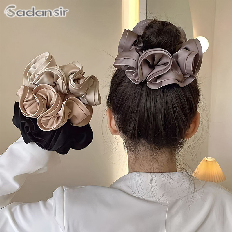 Sadansirยางรัดผมสไตล์วินเทจฝรั่งเศสสุดหรู ทำจากผ้าเนื้อนุ่มสบาย ดีไซน์ขอบระบาย เหมาะสำหรับรัดผมหางม้า