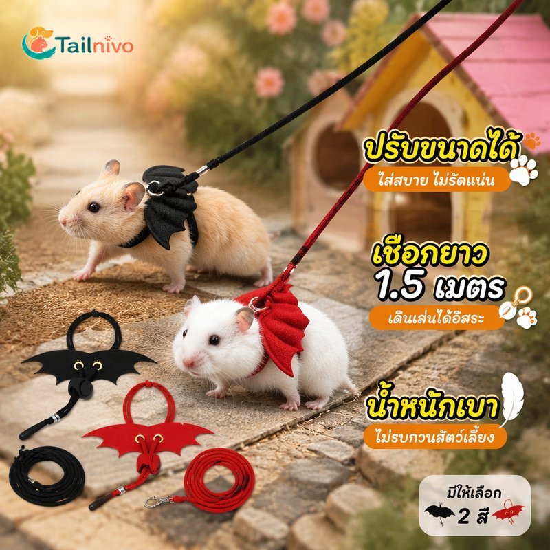 สายจูงสัตว์เลี้ยงขนาดเล็กปรับสายรัดนุ่มน้ําหนักเบาปีกออกแบบปลอดภัยเดินหนูแฮมสเตอร์กระรอก