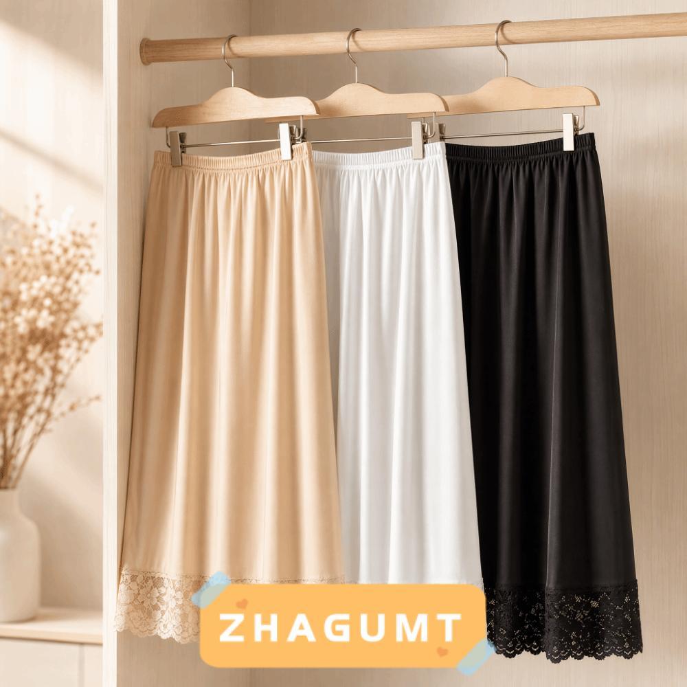 ZHAGUMT366KB Modal หญิงครึ่งความยาวกระโปรง,ผ้าไหมน้ําแข็งบาง Anti-Penetrating Underกระโปรง,แฟชั่นลูกไม้เอวสูงตาข่ายยืดหยุ่นดอกไม้ครึ่งลื่นชุด Petticoat ผู้หญิง