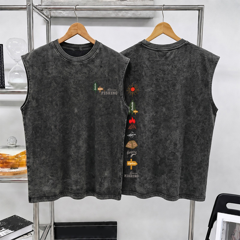 Sea.Tee แขนกุด Oversize ผ้าคอตตอน 100%  "FISHING" เสื้อกีฬา แฟชั่น สบายนุ่ม ไซส์ S-3XL
