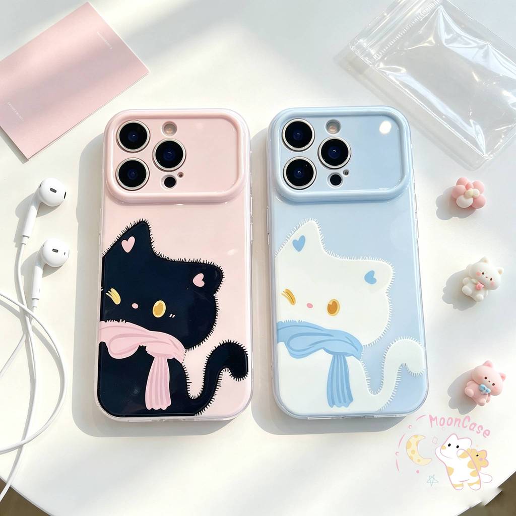 รองรับ iPhone 15 16 11 17 13 12 14 Pro Max 15 16 14 Plus 13 15 16 17 Pro เคสลายแมวน่ารัก ด้านข้างลายหัวใจ กันลื่น