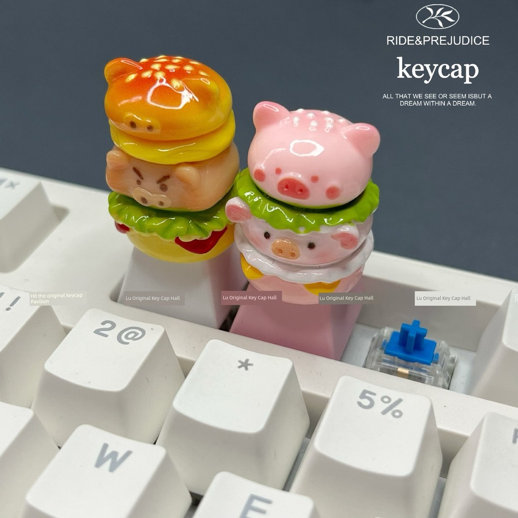 keycap valorant Keycaps DIY น่ารักที่ทําด้วยมือที่ไม่ซ้ํากันลูกหมูเบอร์เกอร์ปุ่มกดที่กําหนดเองแสงโปร