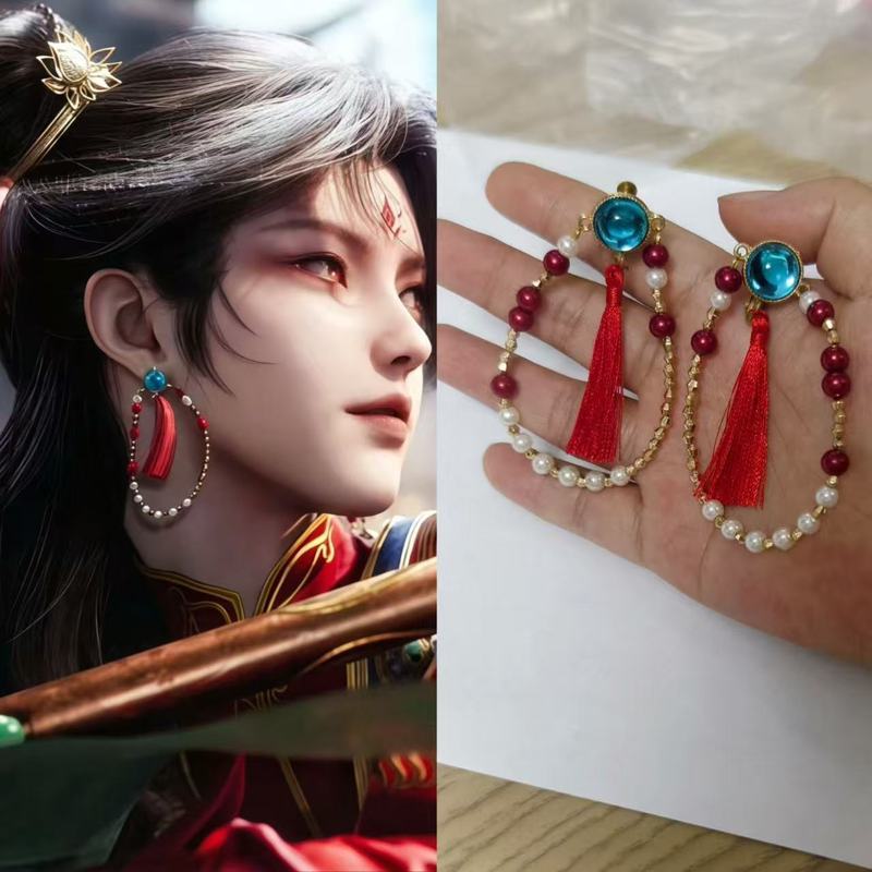师兄啊师兄哪吒cos耳钉耳夹二次元手工原创小众设计感耳饰新款20260731 Senior brother, Nezha cosplay earrings and ear clips, two-dim