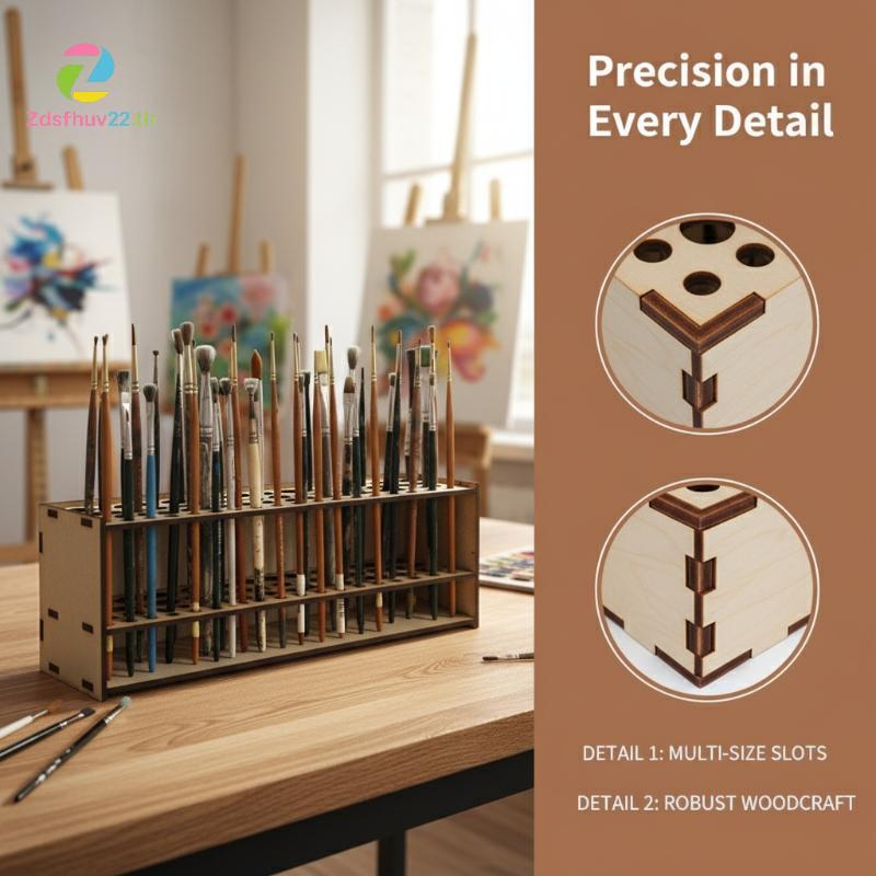 [ZFV] 67 หลุมผู้ถือแปรงไม้ Premium Wall Mount Desk Organizer สําหรับศิลปินภาพวาดวาดโต๊ะ Art Studio S